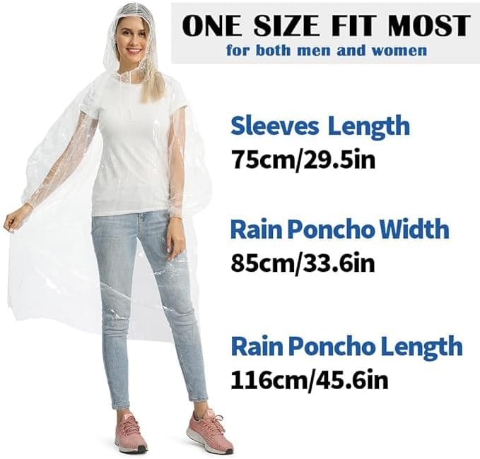 Opret 5/10/20 Pack Rain Ponchos, Disposable Emergency Ponchos Bulk Unisex Waterproof Raincoat for Adults with Drawstring Hood