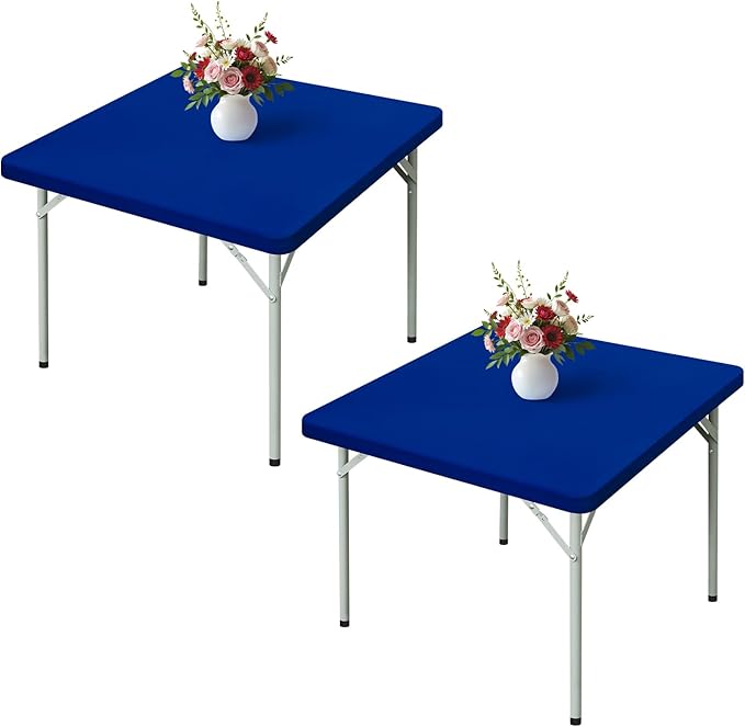 Wolkemer 2 Pack 3 Foot Blue Fitted Tablecloth 36x36 Inch Square Elastic Edges Table Cloth, Spandex Stretch Table Cover with Machine Washable Fabric for Wedding Party Picnic Dining Indoor Outdoor