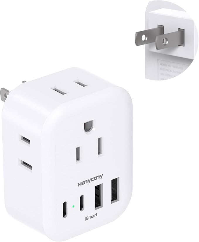 US to Japan Plug Adapter, HANYCONY Japan Power Travel Adpter with 4 Outlets 4 USB Ports(2 USB C), Type A Plug Adapter for Amercian USA to Japanese China Canada Mexico Philippines Travel Essentials