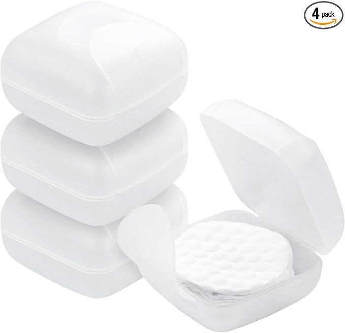 Plastic Cotton Round Holder 4 PCS Plastic Square Holder Multiple Colors Portable Travel and Sealed, Suitable for Makeup Remover Cotton Balls Beads 4 Colors (Whitish-Transparent)