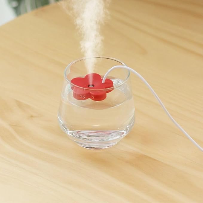 2Pcs USB Small Humidifier,Portable Creative Flower Humidifier,Easy to Use,Plastic Quiet Mini Air Humidifier for Home Bedroom Office Desk(White&Red)