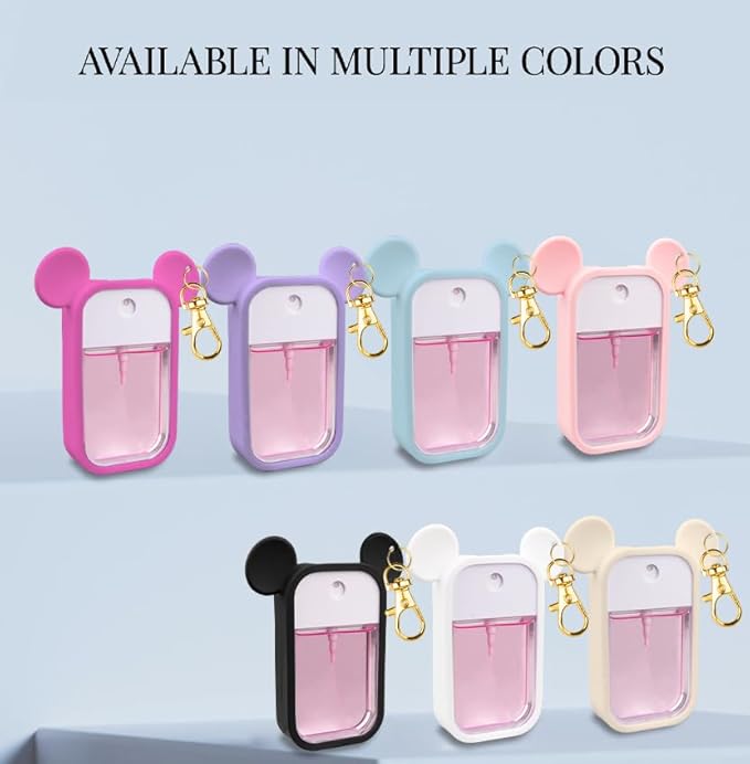 TERPINK 2 Pack Silicone Case Compatible with Touchland Hand Sanitizer Spray 1 fl oz, Mouse Design Protective Case with Keychain, Hand Sanitizer Spray Accessory (Glitter Sequin White+Purple)