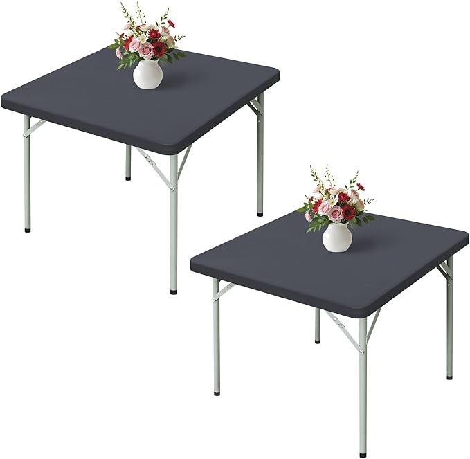 Wolkemer 2 Pack 3 Foot Grey Fitted Tablecloth 36x36 Inch Square Elastic Edges Table Cloth, Spandex Stretch Table Cover with Machine Washable Fabric for Wedding Party Picnic Dining Indoor Outdoor