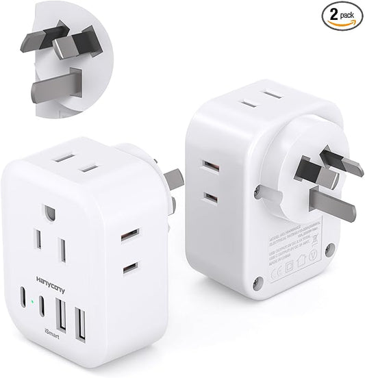 Australia Plug Adapter 2 Pack, HANYCONY New Zealand Power Adapter with 4 Outlets 4 USB (2 USB C), Type I Travel Adapter for US to Australian Argentina AU China Fiji Samoa Tonga Kiribati