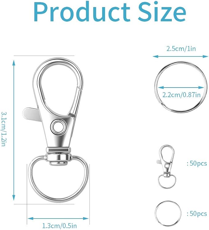 HXSEMAYIG 100PCS Keychain Hooks with Key Rings,.Metal Swivel Lobster Claw Clasps, for Keychain Clip Lanyard, Jewelry Making, Crafts (Green Bronze)