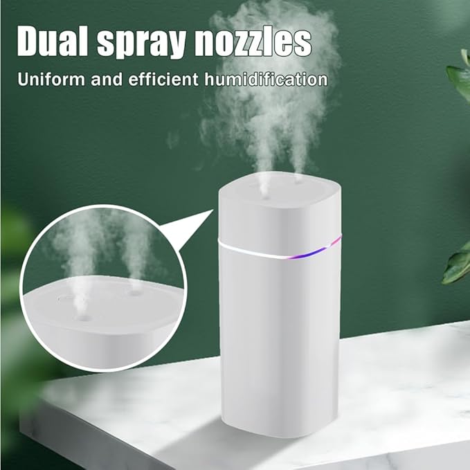 DONGKER Mini Humidifier,600ml Dual Channels USB Quiet Humidifier with Colorful Cycling Light Waterless Auto Shut-Off for Home Bedroom Office Indoor Travel