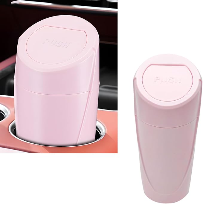 Car Trash Can with Lid, Portable Leakproof Auto Cup Holder Door Garbage Container, Multipurpose Waterproof Mini Cup Holder Trash Can Interior Organizer for Car Home Office (Pink)