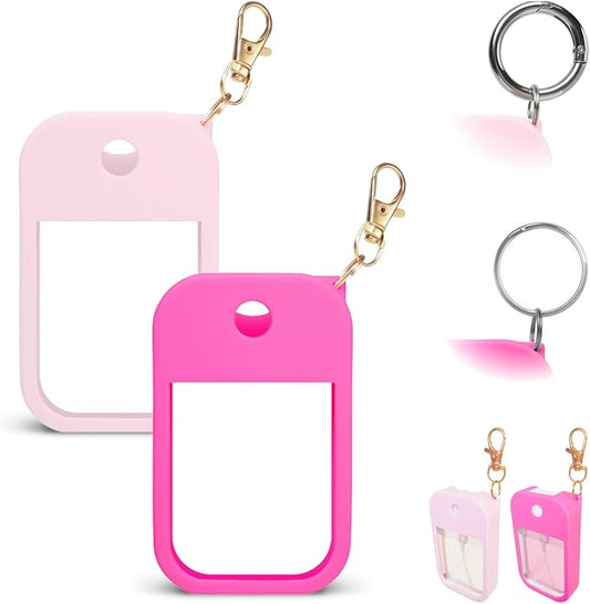 2 PCS Soft Silicone Case for Touchland Power Mist (1FL. OZ./30 mL), Protective and Stylish Case with Keychain Compatible with Touchland Hand Sanitizer Spray (Pink/Hot Pink)