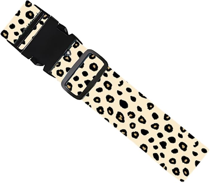 2 Pack Luggage Straps for Suitcases, Adjustable Travel Belt with Buckle, 2" Wide Heavy Duty Suitcase Straps for Summer Vacation, Trendy Leopard Print, Travel Essentials, Cream/Black, Multi