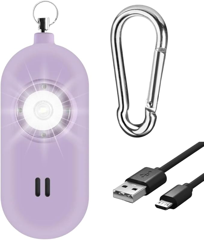 Rechargeable Personal Safety Alarm for Women. 130dB Siren. Ear-Piercingly Loud w/ Flashing LED Strobe Light Siren Keychain