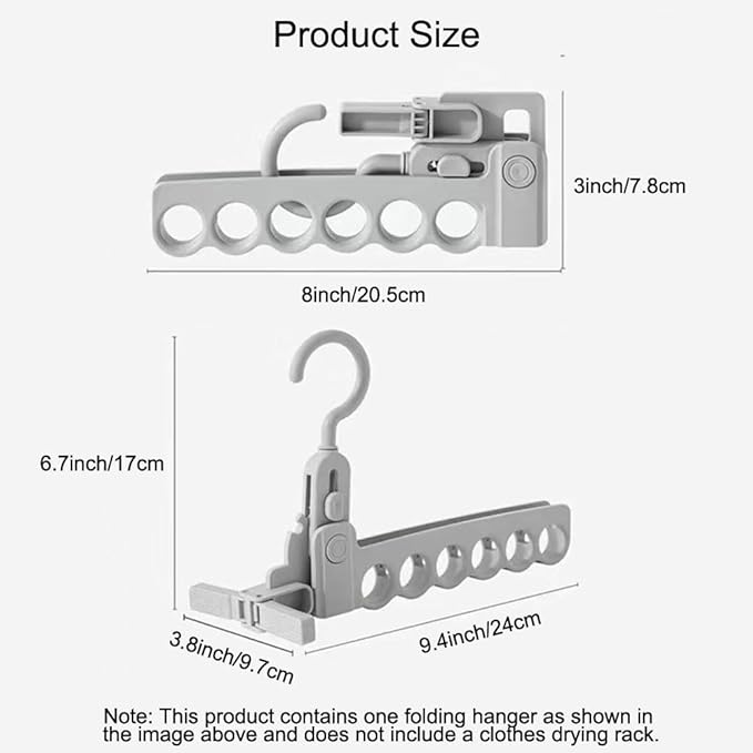 Folding Clothes Hanger Drying Rack,Travel Essentials for Laundry,Portable and Collapsible with Hook,Essentials for Cruise,Vacation,Camping,RV,Road Trip,Hotel,Business Travel, Student Apartment (Grey)