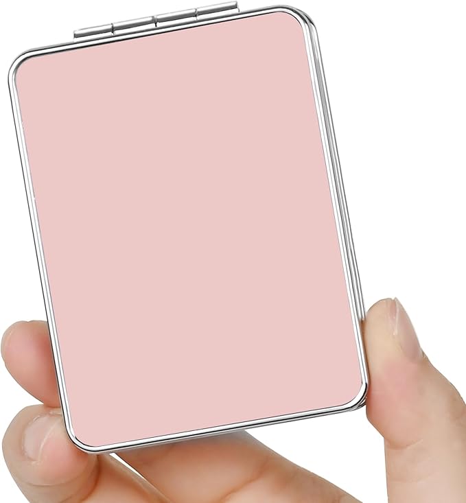 Pocket Mirror, Small Travel Mirror with Magnification, Portable Double-Sided Magnifying Cosmetic Mirror for Daily (Pink)