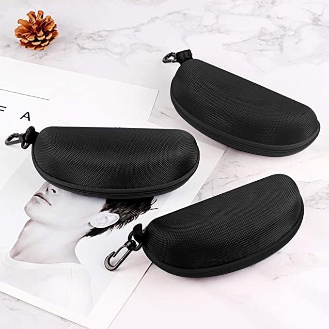 3 Pack Zipper Shell Eyeglasses and Sunglasses Case with Plastic Carabiner Hook