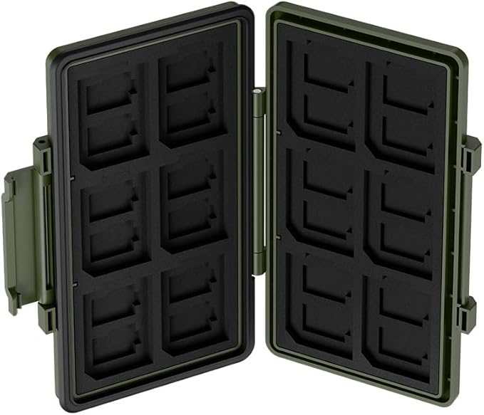 Green 36 Slots Memory Card Case Water-Resistant Anti-Shock Memory Card Wallet for 24 Micro SD SDXC SDHC TF Cards and 12 SD SDXC SDHC Cards