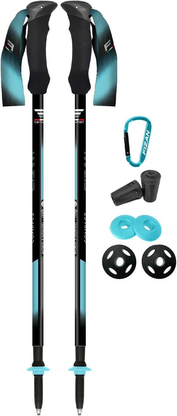 Fizan Compact 3 Trekking Poles – 5.6 oz Ultralight, Backpacking, Thru Hiking Poles, Adjustable, Collapsible, Customized Fit, EVA Grips, Aluminum Walking Sticks (Compact 3)