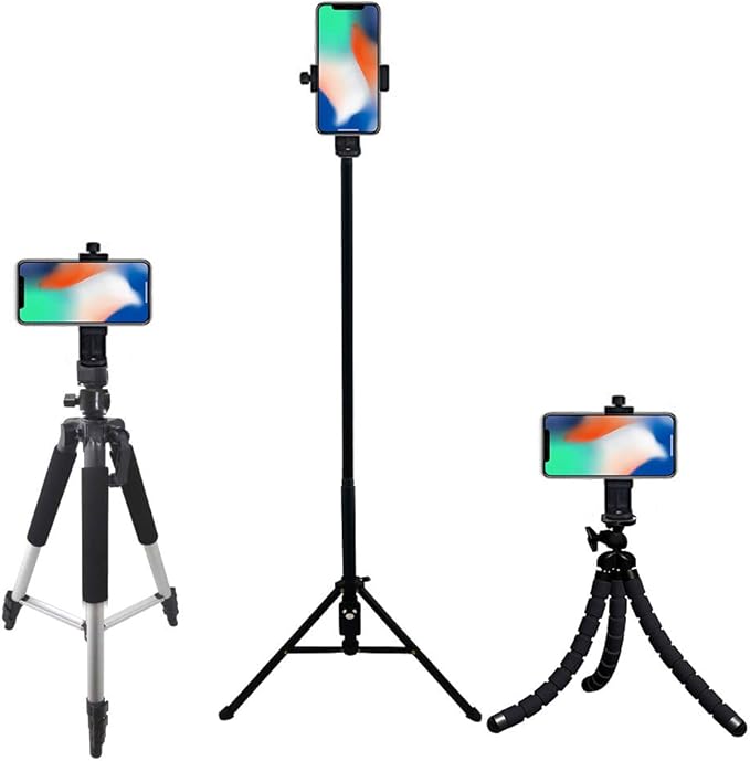 Acuvar Universal Tablet Tripod Mount Holder, Adjustable Stand Adapter for iPad, Samsung Galaxy Tab & Surface, Fits 8–11 Inch Tablets (Vertical & Horizontal) (3) Tablet Holder + Rotating Phone Mount