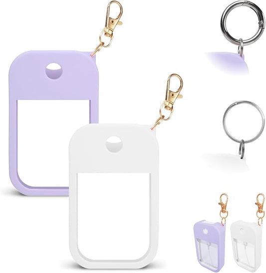 2 PCS Soft Silicone Case for Touchland Power Mist (1FL. OZ./30 mL), Protective and Stylish Case with Keychain Compatible with Touchland Hand Sanitizer Spray (Purple/White)