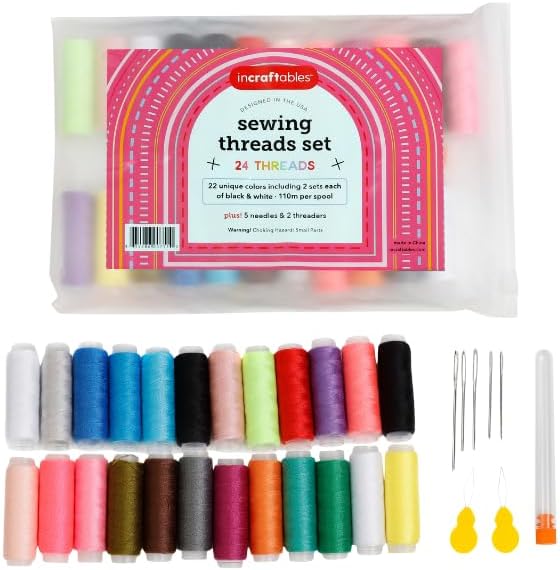 Incraftables Sewing Thread Assortment (24 Pcs Set). Best Polyester Thread for Sewing Machine (360ft per Spool). All Purpose Kit for DIY Embroidery, Quilting & Hand Stitching