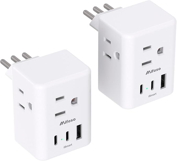 2 Pack Italy Travel Plug Adapter, Type L Power Adapter for Chile, Cuba, Ethiopia, Libya, San Marino, Syria, Uruguay, Vatican City, Travel Essentials