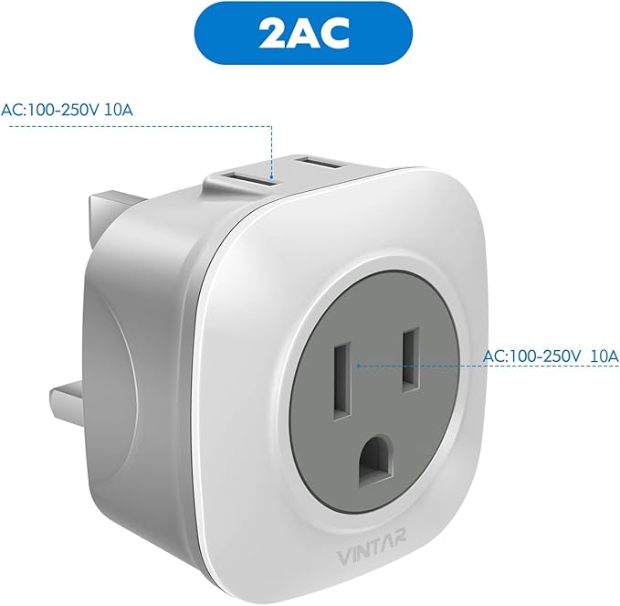 3 Pack UK Ireland Travel Plug Adapter, VINTAR International Power Adaptor with 2 American Outlets, 2 in 1 European Plug Adapter for USA to British England Scotland Irish London Hong Kong (Type G)
