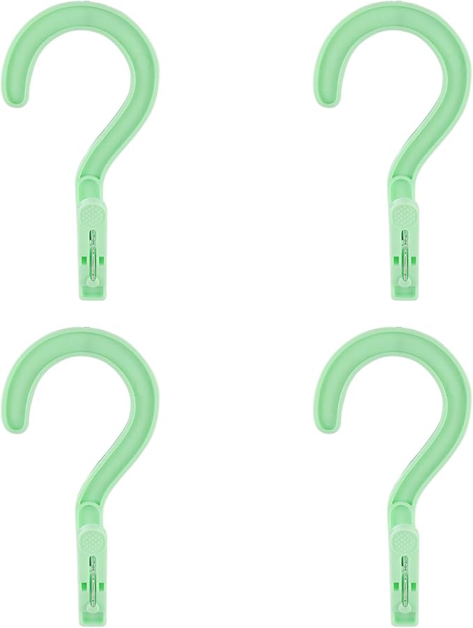 Andiker 4pcs Laundry Hooks with Clips, 5.2" Super Strong Clamping Plastic Single Clip Hangers Portable Travel Hangers with Clips to Hang Socks Towels Boots and Dry Wet Clothes (Green)