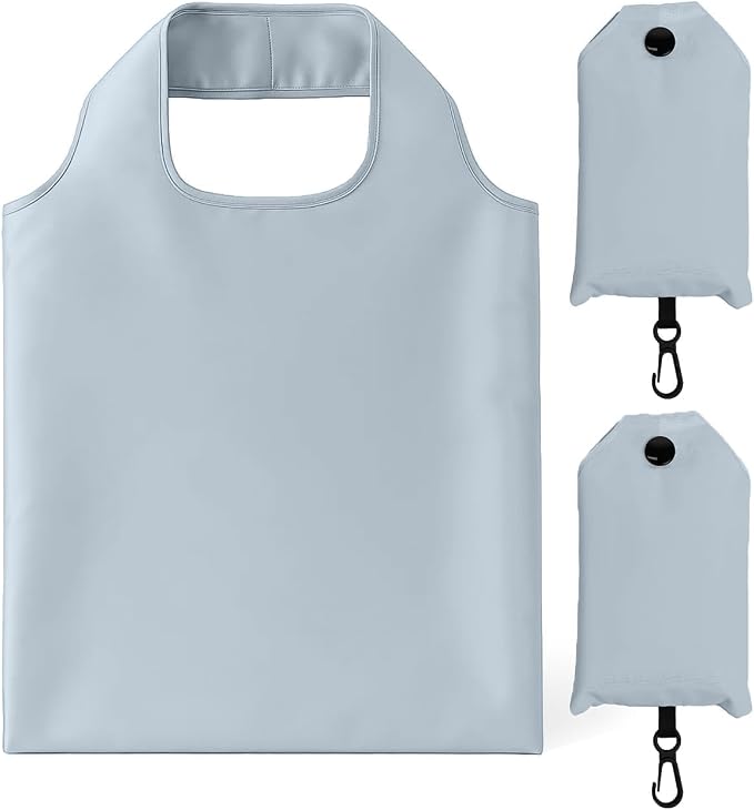 2 Pack Foldable Shopping Bag, Waterproof Reusable Grocery Tote Bag Holder,Nylon(Gray)