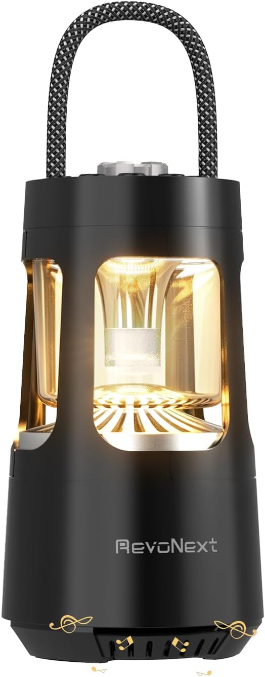 Revonext Camping Lantern Bluetooth Speaker, Outdoor Waterproof Wireless Speaker with Dual-Color Ambient Light, Bluetooth 5.3 Portable Speaker with TWS Stereo for Camping Hiking Patio Backyard