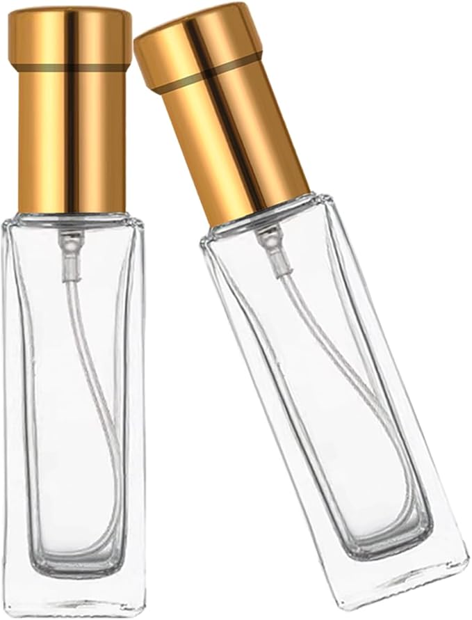 8PCS 20ml Perfume Spray Bottle, Mini Portable Travel Glass Square Spray Bottle,Small Fine Mist Spray Bottle, Refillable Glass Spray Bottle, Sample Spray Bottle (Gold, 20ml)