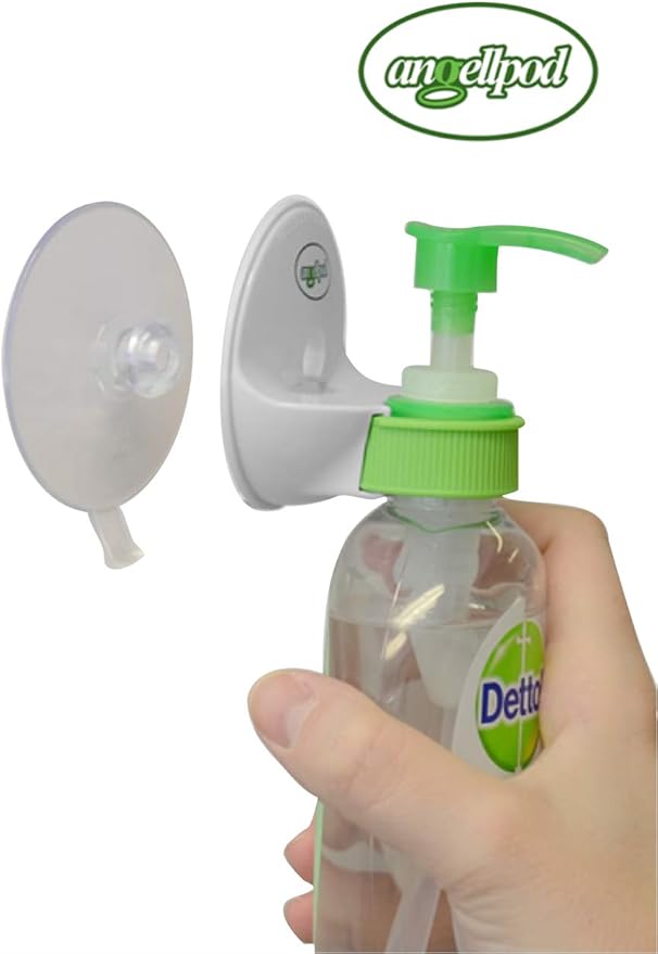Original AngellPod® Repositionable Wall Mount Hand Sanitiser Pump Bottle Holder for Any Size Bottle. Hand sanitizer, soap, Shampoo, Cream Dispenser Holder. Suction-Cup + Self-Adhesive = NO Tools.