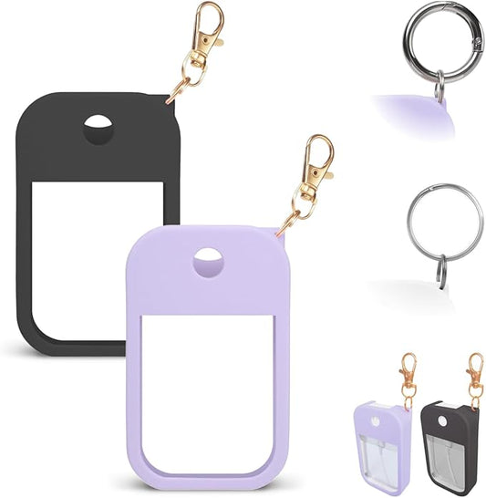 2 PCS Soft Silicone Case for Touchland Power Mist (1FL. OZ./30 mL), Protective and Stylish Case with Keychain Compatible with Touchland Hand Sanitizer Spray (Purple/Black)