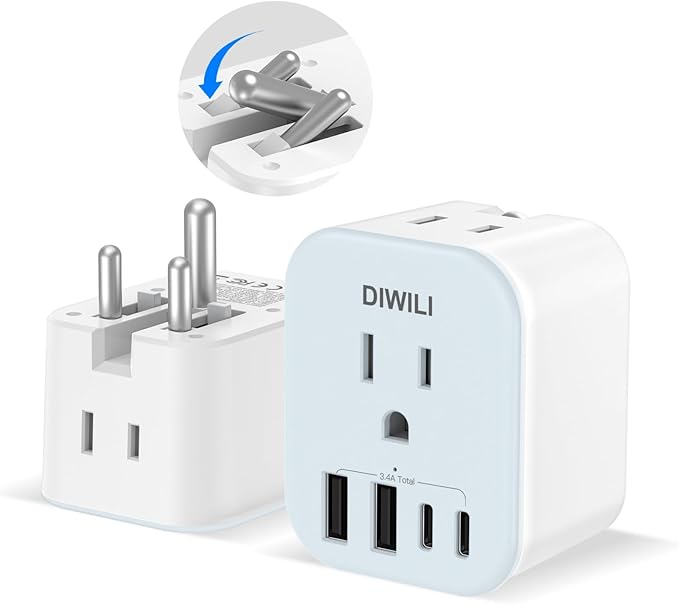 US to India Travel Plug Adapter, Foldable India Power Adapter with 4 USB(2 USB C Port) and 2 AC Outlets Charger, Type D Adaptor for US to India Bangladesh Maldives Nepal Pakistan Sri Lanka