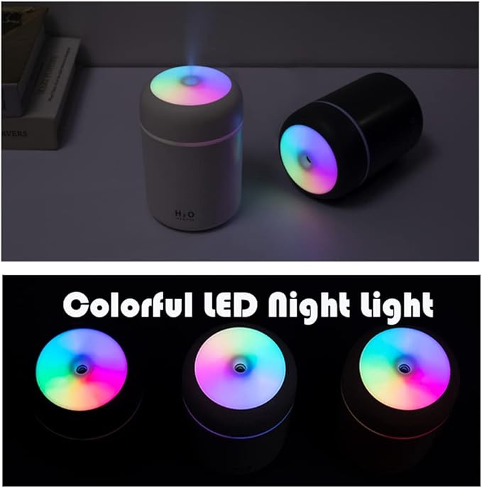 Portable Mini Humidifier, 300ml with Colorful LED Night Light, USB Personal Desktop Humidifier for Car Office Home Travel, Auto Shut-Off, 2 Mist Modes, Super Quiet(white)