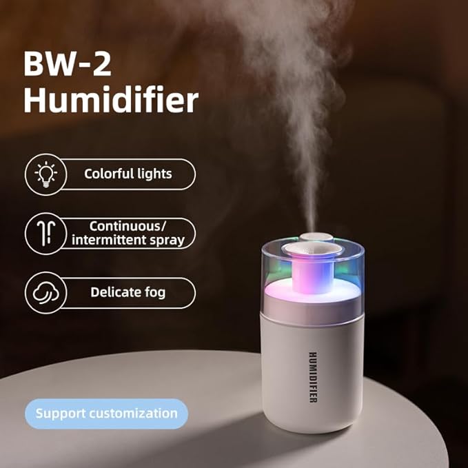 Portable Mini Humidifier, 180ml USB Small Humidifier for Bedroom, Car, Office Desk, Travel & Indoor Plants, 2 Mist Modes, Super Quiet (B-White)