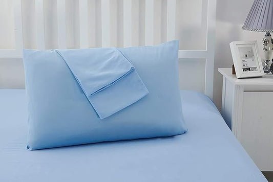 Travel Pillowcase 14x20 500 Thread Count Egyptian Cotton Set of 2 Toddler Pillowcase Zipper Closer 100% Egyptian Cotton (Toddler Travel 14x20 Zipper, Light Blue)