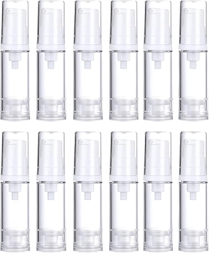 Wresty 12 Pcs Vacuum Lotion Bottles - Plastic Airless Pump Bottles, Travel DIY Cosmetic Cream & Makeup Foundation Toiletries Liquid Vacuum Container (5ml)