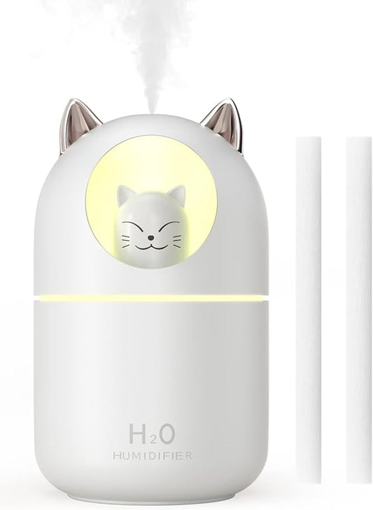 Cool Mist Humidifier,300ml Mini Humidifiers with Night Light,Waterless Auto-Off Air Humidifier,20dB Quiet Humidifiers for Bedroom,Car, Plant for Girl Boy