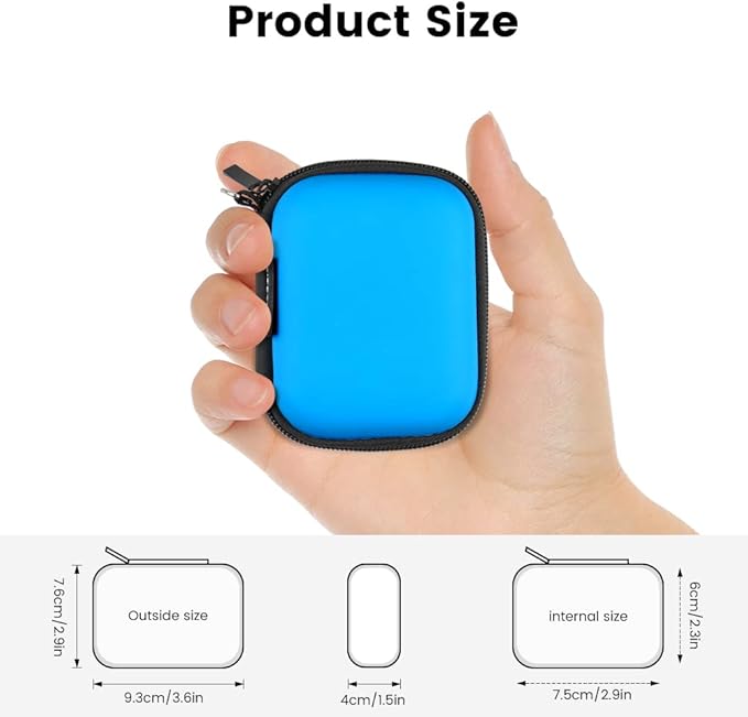 Earphone case, RISETECH Earbud Carrying Case Holder Hard EVA Headphone Small Zipper Pouch Compatible with Beats Fit Pro, TOZO A1, Bose Soundsport, EarPods, AirPods, Sony Wired Earbuds with Clip -Blue