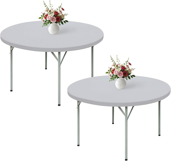 Wolkemer 2 Pack 5 Foot Silver Fitted Tablecloth 60 Inch Round Elastic Edges Table Cloth, Spandex Stretch Table Cover with Machine Washable Fabric for Wedding Party Picnic Dining Indoor Outdoor