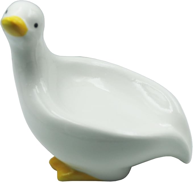 Ceramic Soap Dish,Cute Duck Shaped Self Draining Soap Holder, Sponge Holder, for Shower,Bathroom,Kitchen (White)