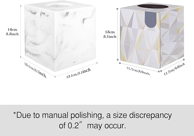 Luxspire Resin Paper Tissue Box Cover Holder, Square Facial Tissue Case, Pumping Paper Roll Toilet Paper Holder Napkin Dispenser for Office Bedroom Car Bathroom Vanity Accessories Decor, Marble White