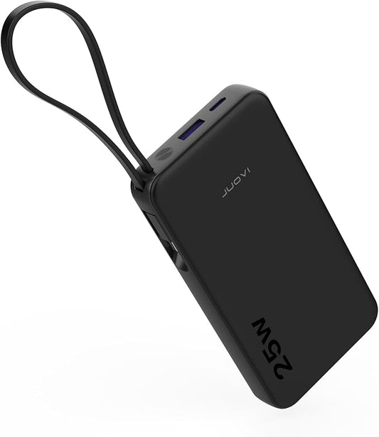 JUOVI 25W Portable Charger, 10000mah Power Bank Fast Charging with Built-in USB-C Cable, Battery Pack with LED Display, Portable Phone Charger for iPhone 17 16 15 14 Samsung S24 S23 iPad Tablets