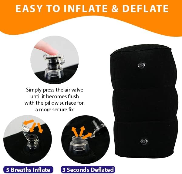 Inflatable Foot Rest Travel Pillow-Adjustable Height Airplane Footrest for Airplane Travel/Car/Train/Home/Office-Airplane Bed for Toddlers, Comfortable Seat Extender for Kids - Black, 2 Pack