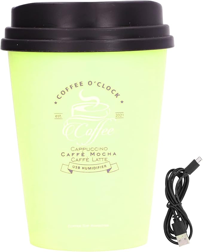 Humidifiers for Bedroom,Rechargeable Mini Cool Mist Humidifier,300ml Cool Mist Humidifiers,Cute Coffee Cup Humidifieres,Low Noise,Auto Shut-Off,Small Humidifier for Plant,Office,Desk,Car(Green)