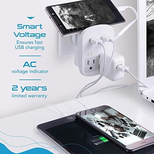 Ceptics Universal Travel Adapter, Dual USB (QC 3.0) + 2 US outlets + USB-C Cable, Use with Chargers, Cell Phones, Laptops, 6 Plug attachments for Worldwide use (Does Not Convert Voltage) (WPS-2B)