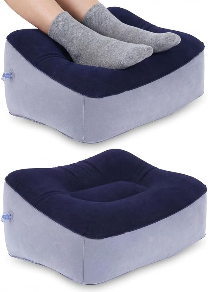 Inflatable Foot Rest, Carseat Inflatable Foot Rest Pillow, Airplanes Inflatable Foot Rest Cars, Travel Footrest Pillow for Home Office,Trains (Gray Splicing Navy Blue 2 Count), 14.5" L×11.8" W×7.9”H