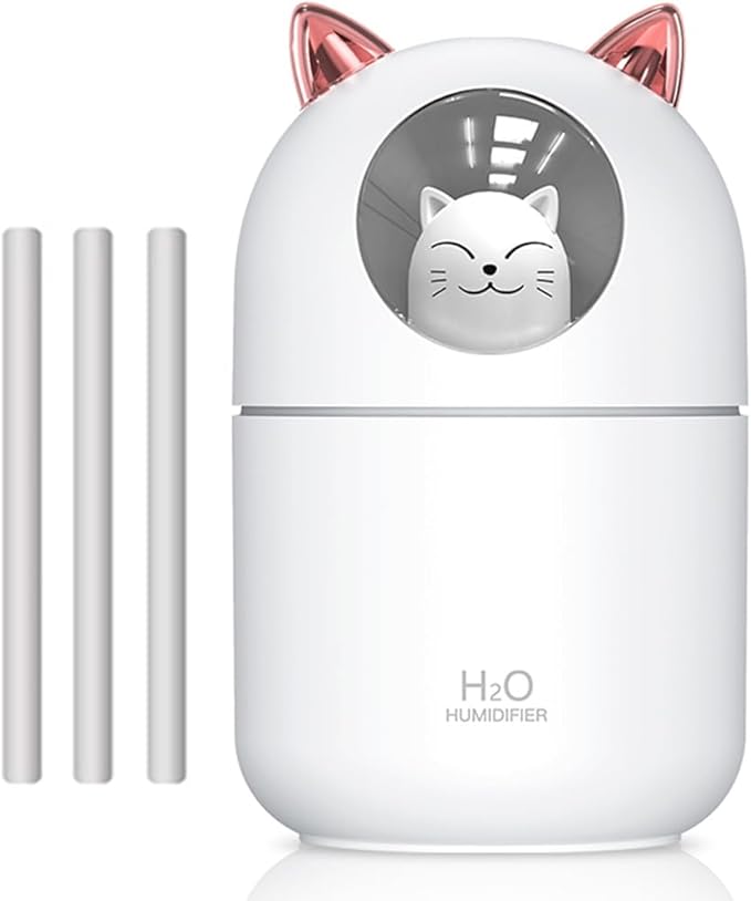 Portable Small Humidifier, YIMIKE 300ml Mini Cool Mist Humidifier with Night Light, USB Personal Humidifier Auto Shut-Off, Ultra-Quiet, 2 Spray Modes, Suitable for Home Office Travel