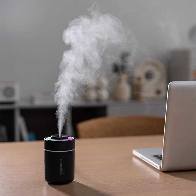 Portable Mini Humidifier, 180ml USB Small Humidifier for Bedroom, Car, Office Desk, Travel & Indoor Plants, 2 Mist Modes, Super Quiet (A-Black)