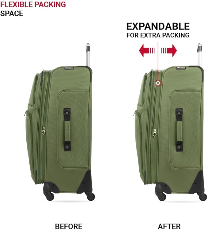 SWISSGEAR Sion Softside Expandable Spinner Luggage Durable Lightweight Travel Suitcase, Evergreen, Checked-Large
