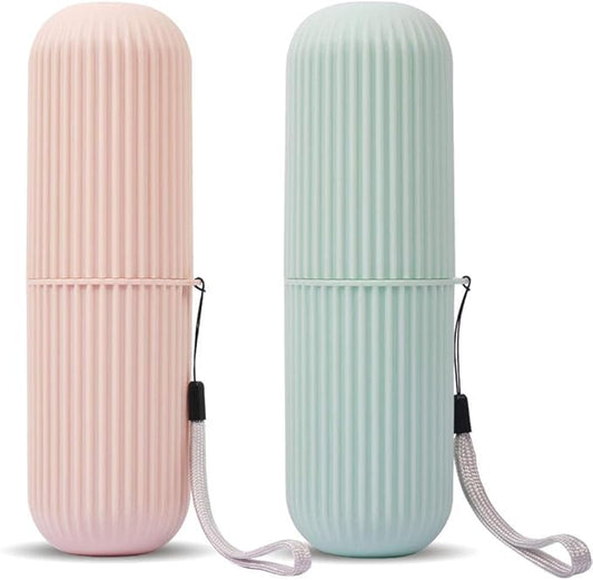 UCEC Travel Toothbrush Case, Toothbrush Holder Travel, Toothbrush Case for Traveling, Camping, Home, School, Business, Bathroom, 7.7" x 2.36" x 2.36" for Soft Toothbrush Up To 7.4 inch (Green, Pink)