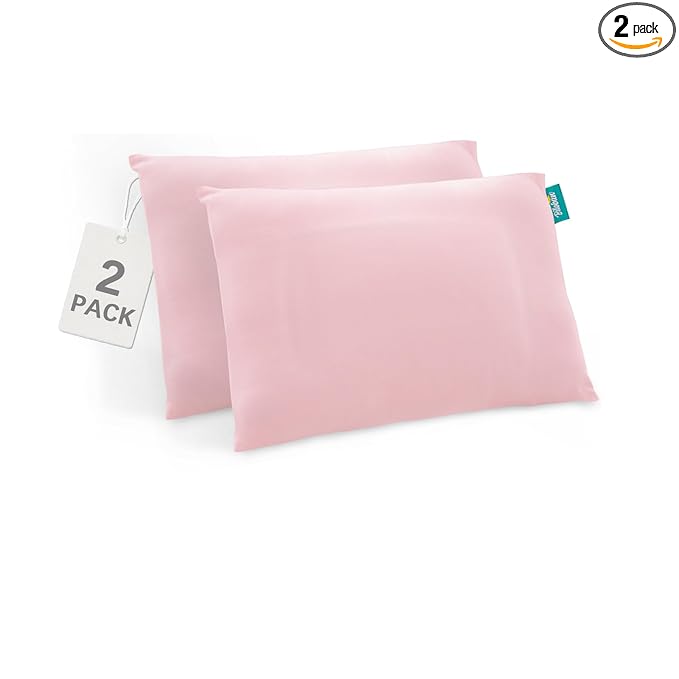 Biloban Organic Cotton 2 Pack Toddler Travel Pillowcase for Children Kid Pillows 13"x 18" or 14"x19", Envelope Travel Toddler Pillow Cover Case (Pink)